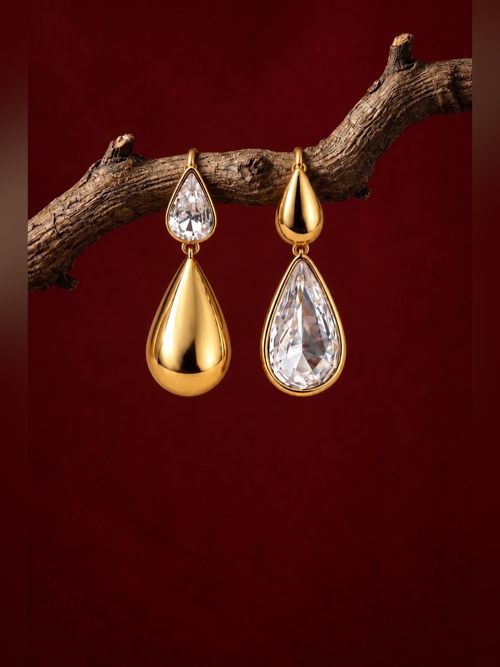 Gold Teardrop Crystal Drop Earrings - Picture 1 of 3